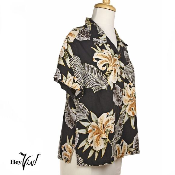 Vintage Womens Hilo Hattie Hawaiian Shirt Silk Print Size M B38 W36 - Hey Viv - Picture 2 of 6